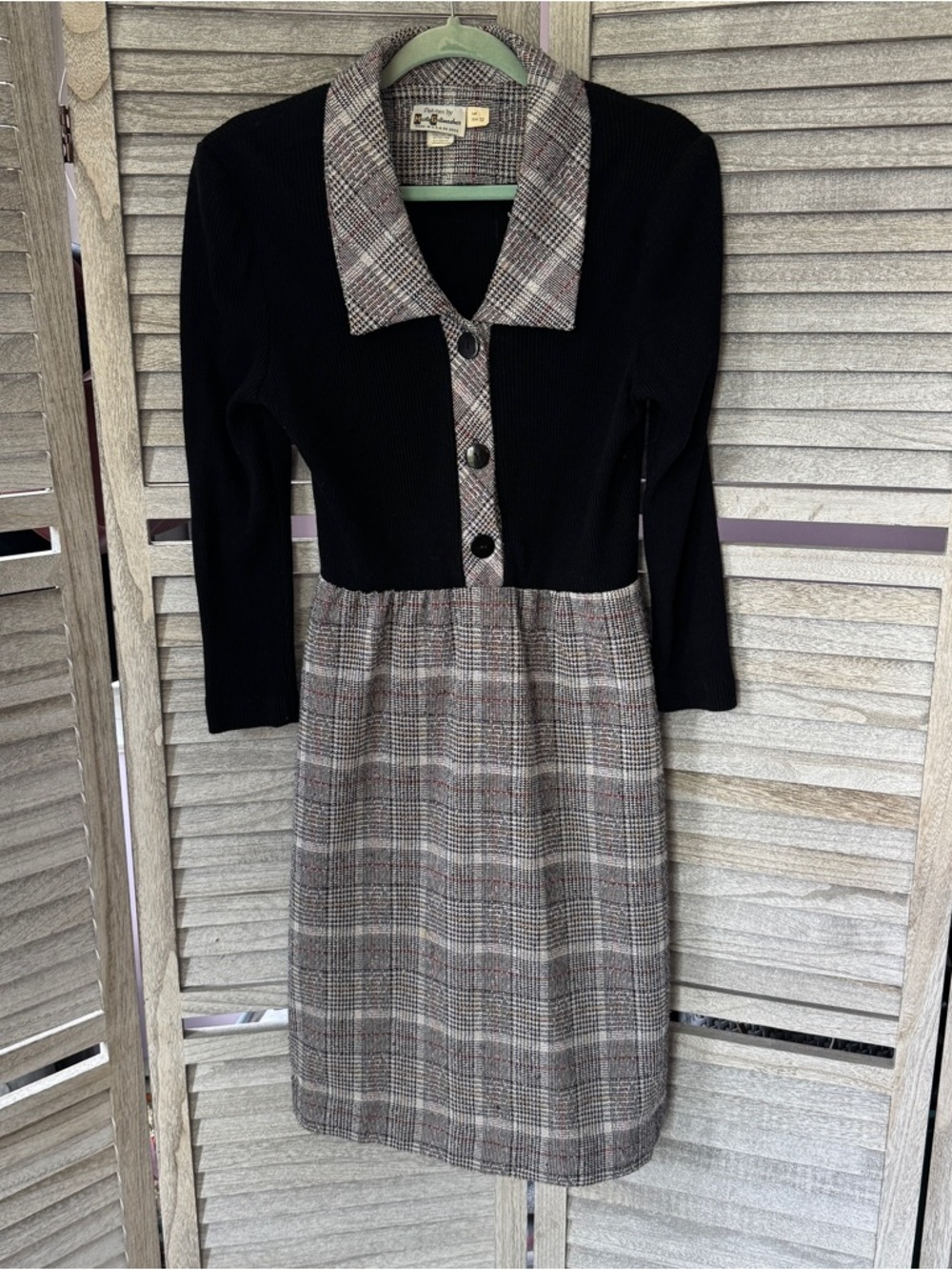 Petites by Marty Gutmacher Vintage 70s Sweater Dress Plaid ILGWU Size 12